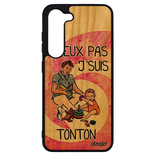 Coque Samsung Galaxy S23+ Plus En Bois Silicone J'peux Pas J'suis Tonton Bande Dessinée 4g Oncle Rose Case Naissance Garcon Pas Cher
