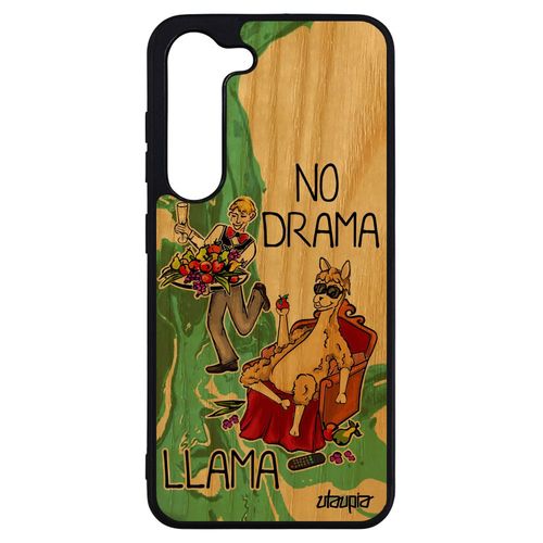 Coque Pour Galaxy S23+ Plus Bois Silicone No Drama Lama Portable Comique Unique Texte Llama Dessin Humour Vert Cartoon Etui Samsung