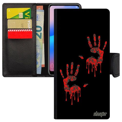 Coque Pour Galaxy S23+ Plus Simili Cuir Rabat Porte Cartes Main Sang Empreinte Antichoc Trace De Rigide Horreur Zombie Noir Samsung