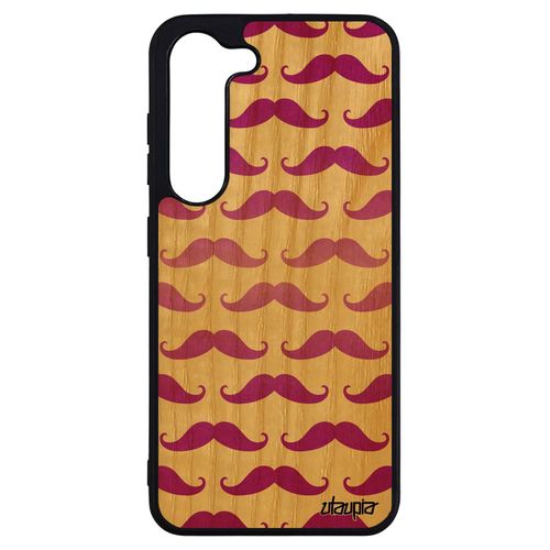 Coque Silicone Pour Samsung Galaxy S23+ Plus En Bois Moustache Image Dessin Chapeau Melon Pipe Vintage Couleur 4g Etui Fille Rose De
