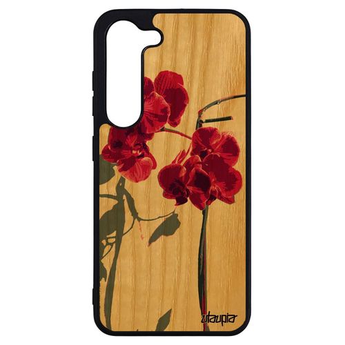 Coque Orchidée Fleur Galaxy S23+ Plus En Bois Silicone Mobile Peinture Portable Floral Fantaisie Telephone Etui Rose Belle Samsung