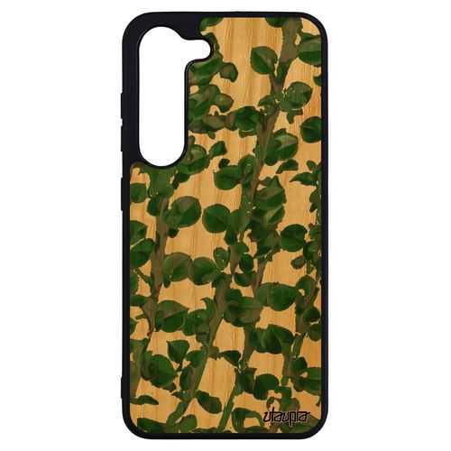 Coque Samsung Galaxy S23+ Plus Bois Silicone Motif Feuilles Nature Vert Dessin Floral Portable Case Plantes 4g Design Artisanat De