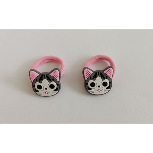 Lot De 2 Elastiques Tete De Chat Qui Tire La Langue Gris Et Rose.