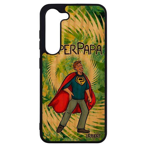 Coque Galaxy S23+ Plus Bois Silicone Super Papa Heros 4g Vert Case Naissance Fille Drole Comique Bd Comics Humour Père Texte Samsung