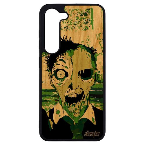Coque Galaxy S23+ Plus Bois Veritable Silicone Zombie Squelette Vert Epouvante Fin Du Monde Mort Vivant Portable Motif Ville Samsung
