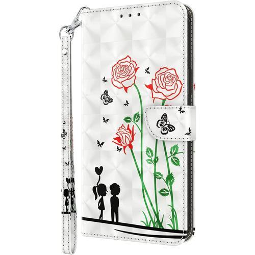 Pochette En Cuir Pour Téléphone Apple Iphone 6 Plus / 7 Plus / 8 Plus,Coque Motif 3d Briller Clapet Antichoc Mince Tpu Wallet Etui Housse Avce Ranges Cartes Stand Aimanté,Roses