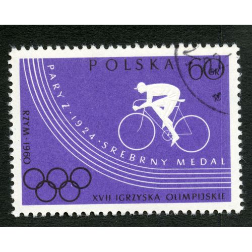 Timbre Oblitéré Polska, Rzym 1960, Xvii Igrzyska Olimpijskie, Paryz 1924, Srebrny Medal, 60 Gr