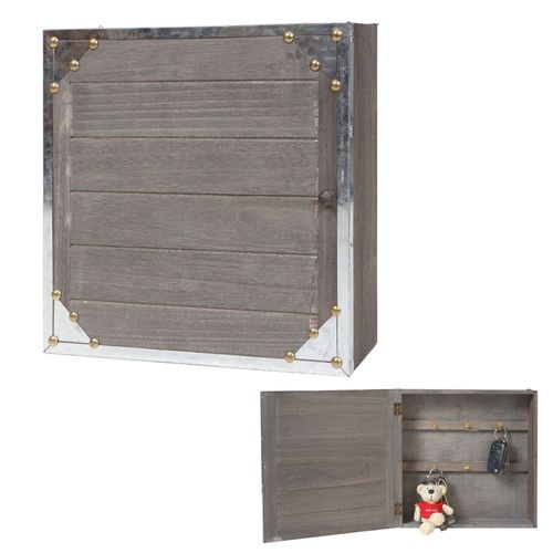 Boîte À Clés Virginia, Armoire À Clés En Bois, Look Shabby Vintage 27x27x6cm   Gris-Brun