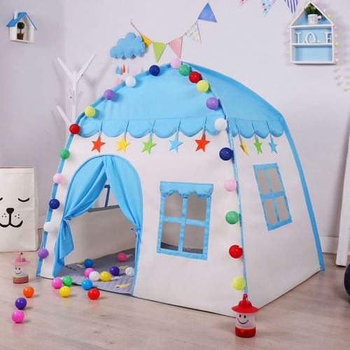 Tente Portable Pour Enfants,Jeux D'intérieur Et D'extérieur,Petite Maison Pliante,Château De Princesse Pour Fille,Maison De Jeux,Lampe Étoile,5m - Type Blue