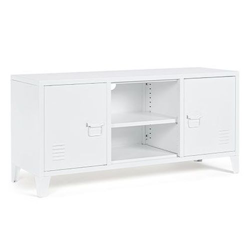 Meuble Tv 2 Portes 120,5x40x58,5 Cm En Métal Blanc