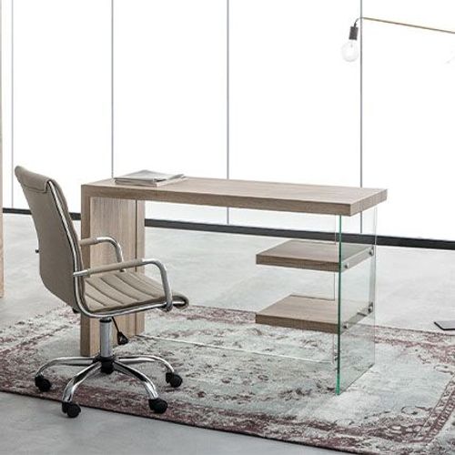 Bureau Design 120x50x76 Cm En Verre Trempé Naturel - Trempi