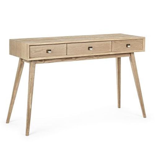 Console 3 Tiroirs 120x40x78 Cm En Bois De Frêne Naturel - Piola