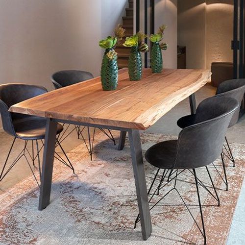 Table À Manger 160x90x76 Cm En Acacia Naturel Et Noir - Cheno