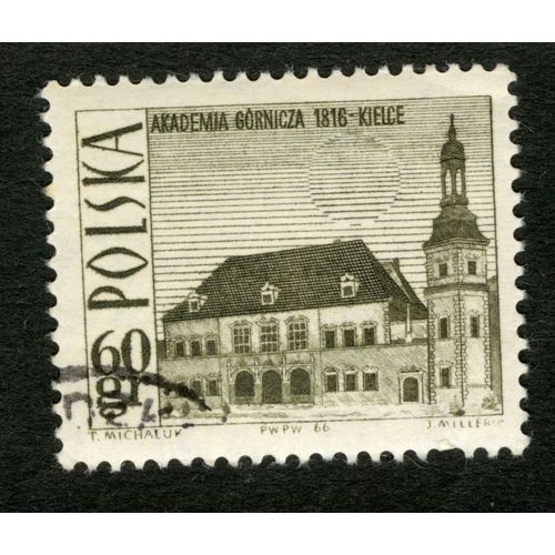 Timbre Oblitéré Polska, Akademia Gornicza, 1816 Kielce, Michaluk, Miller, 1966, 60 Gr