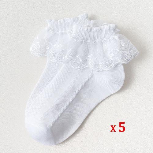 5 Paires/Lot B¿¿B¿¿ Filles Enfants Dentelle ¿¿ Volants Chaussettes Princesse Maille Enfants Cheville Court Respirant Coton Blanc Rose Bleu Enfant En Bas Age Chaussettes