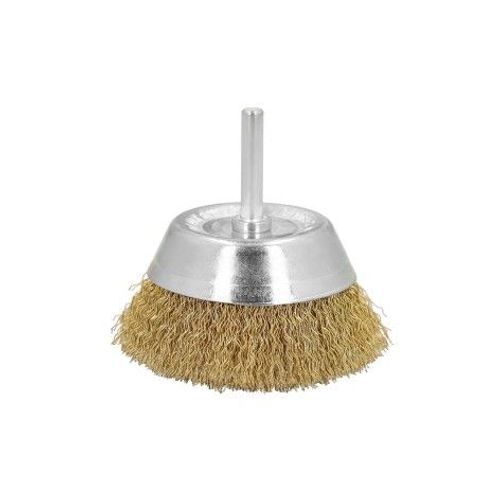 Cepillo Acero Latonado Para Taladro Taza Ø 75 mm. Espiga 1/4\" Cepillo Taladro Alambre Latón, Cepillo Limpieza, Cepillo Pulir.