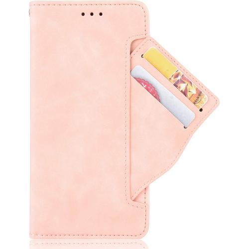 Antichoc Coque Pour Oppo Realme 8i,Housse Étui En Pu/Tpu Cuir Flip Portefeuille Avec Fentes Pour Cartes,Magnétique,Style Rétro Téléphone Case Protector Cover,Rose