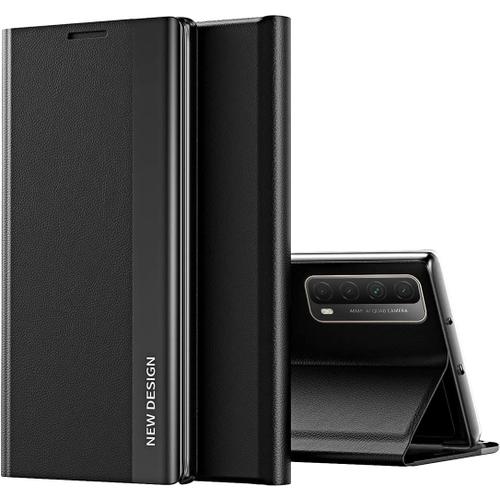 Antichoc Coque Pour Huawei P Smart 2021,Housse Étui En Cuir Avec [Magnétique][Fonction Support],Premium Pc/Pu Portefeuille Flip Phone Case Cover,Noir