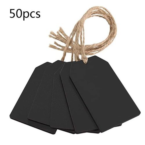 Panneau Ardoise Effaçable En Bois,Étiquette Avec Cordes De Jute,Décoration Murale,Ardoise Noire,Lot De 50 Pièces - Type L