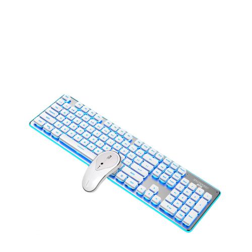 GLK350 Ensemble clavier et souris de jeu lumineux rechargeables Clavier  sans fil silencieux Souris USB Rétroéclairage arc-en-ciel Ensemble clavier  et souris de jeu standard Blanc