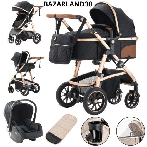 Poussette Luxueuse 3 En 1 Pour Bébé, Portable, Voyage, Pliable, Haut Paysage, Cadre Aluminium, Voiture Pour Nouveau-Né - Gris