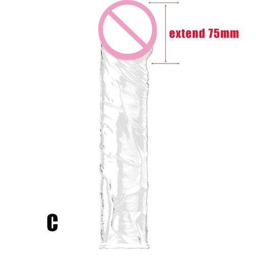 C-75mm-Clair - Manchon'extension De Pénis 55 75mm, Préservatif Épais, Retardement De L'éjaculation, Jouets Sexuels Pour Couples, Produits Intimes