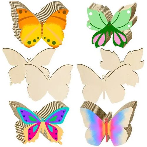 96 Pièces Papillon En Bois Artisanat Ornement De Papillon En Bois Non Fini Artisanat De Peinture En Bois Papillon Vierge Pour Enfants Peinture, Bricolage, Étiquettes, 4 Styles