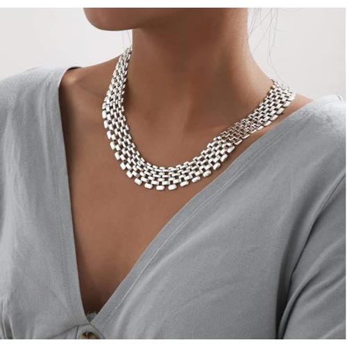 Collier Punk Hip Hop Chunky Évider Chaîne Collier Argent Couleur Lié Large Sautoirs Colliers Pour Femmes