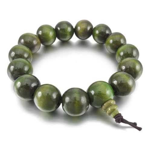 Bracelet De Poignet En Bois De Santal Vert Bouddhiste Tibétain, Perles De Prière De Bouddha, Fermoir Élastique Pour Hommes, 15mm