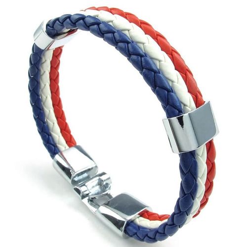 Bracelet À Bijoux En Alliage Blanc Rouge Bleu, Bracelet De Drapeau Français De La France En Cuir Pour Hommes Et Femmes (Largeur 14mm, Longueur 20 Cm)
