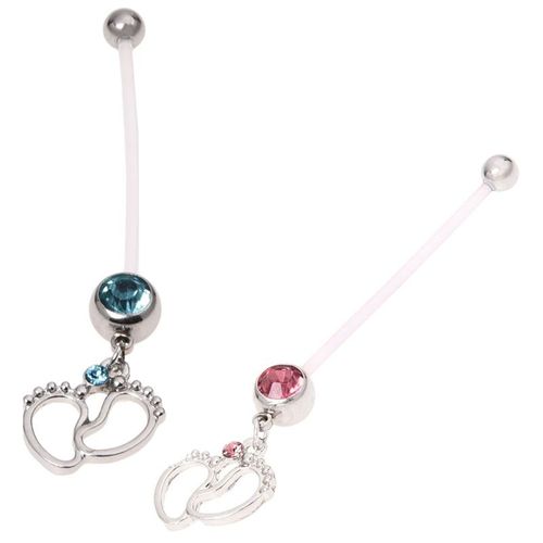 2x Flexible Grossesse Maternité Ventre Nombril Barre Anneau Corps Piercing Bébé Pieds Rose & Bleu