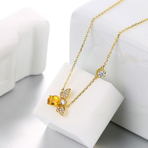 Offre Spéciale Abeille Insecte Pendentif Collier Pour Femmes Cadeau Champagne Zircon Or Couleur Chaîne Collier Fête Fiançailles Tour De Cou Bijoux
