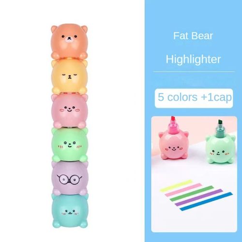 Stylo De Marquage Coloré Pour Étudiants,Surligneur Créatif,Mignon,Épissage,Amour,Ours,Poulpe,Coeur,Fille,Fournitures,5 Documents - Type Bear 5pcs And 1cap