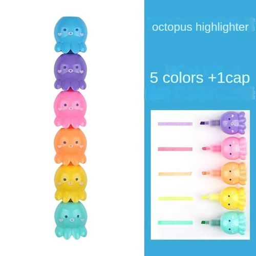 Stylo De Marquage Coloré Pour Étudiants,Surligneur Créatif,Mignon,Épissage,Amour,Ours,Poulpe,Coeur,Fille,Fournitures,5 Documents - Type Octopus5pcs And 1cap