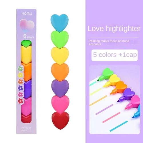 Stylo De Marquage Coloré Pour Étudiants,Surligneur Créatif,Mignon,Épissage,Amour,Ours,Poulpe,Coeur,Fille,Fournitures,5 Documents - Type Love 5pcs And 1 Cap