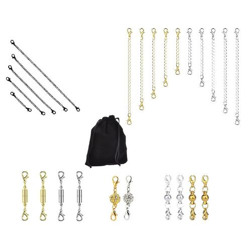 25 Pièces Cylindrique Boucle Magnétique Collier Accessoires Cuivre Queue Extension Chaîne Bijoux À Bricoler Soi Même Paquet De Sac En Tissu