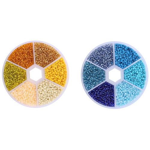 Boîte De Perles De Rocaille En Verre, 2mm, 2 Ensembles, Pendentif, Joint En Cristal, Jaune Et Bleu