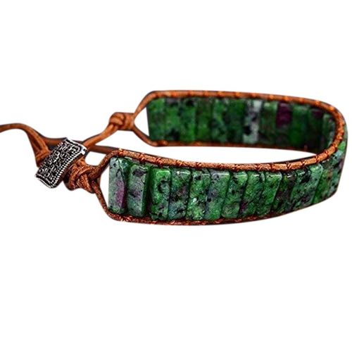 Fait Main Vert Jade Pierre Fil Tube Perles En Cuir Vachette Corde Bracelets D'enveloppement Bijoux Femmes Cadeau