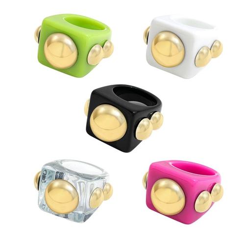 Bague Rétro En Résine Acrylique Pour Femmes, 5 Pièces, Style Y2k, Anneaux En Plastique, Mignon, Coloré, Bonbon