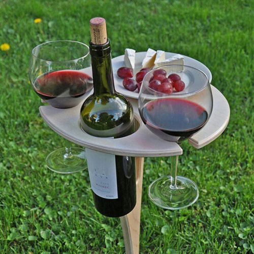 Mini Table À Vin En Bois Ronde Et Pliable, Mobilier D'extérieur Pour Le Jardin, Le Voyage, Le Pique-Nique, La Plage