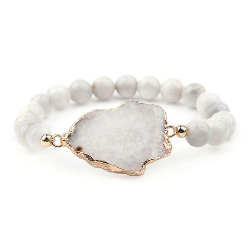 Pierre Naturelle Irrégulière Druzy Charme Bracelets Pour Femme Élastique Rond Fait À La Main Perles Bracelets Femme Cadeaux