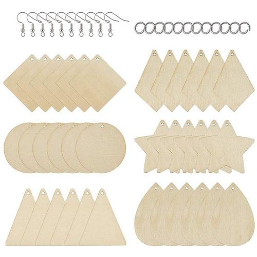 Boucle D'oreille En Bois Non Fini Pendentif 6 Styles Blanc Découpe Bois Boucles D'oreilles Kit Pour Bricolage Artisanat Fabrication De Bijoux