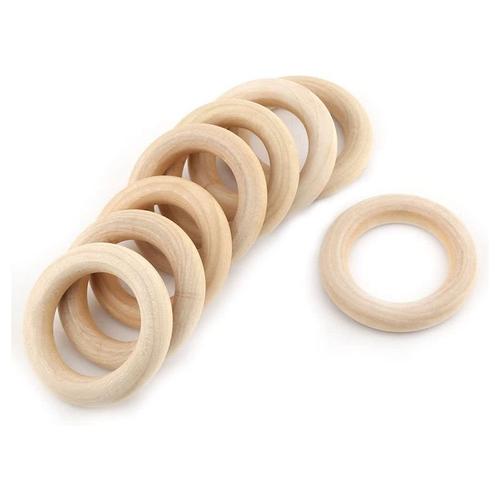 50 Pièces De Bricolage Bois Naturel Anneaux 2.2 Pouces (55mm) Rondin Couleur Bois Anneau, Bague En Bois, Sac À Main Anneau De Fixation