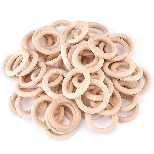 50 Pièces Anneaux En Bois, Cercles En Bois Non Finis Pour Serviette En Macramé Jouets De Dentition Connecteurs Pendentif Fabrication De Bijoux