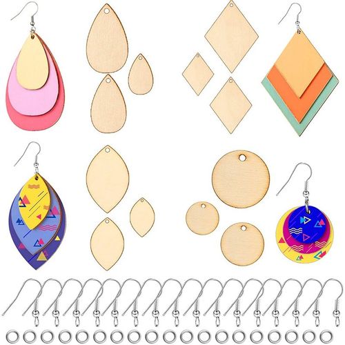 120 Pièces Ébauches En Bois Bois Pendentifs Avec 60 Pièces Boucles D'oreilles Crochets Et 60 Pièces Sauter Anneaux Pour Bijoux Bricolage Artisanat Fabrication