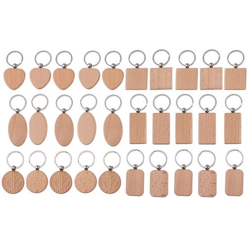 Porte Clés En Bois Couleur Unique, Lot De 30 Pièces, Pendentifs En Bois, Pour Bricolage, Fournitures Artisanales