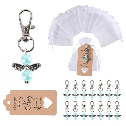50 Pièces De Mariage Ange Porte Clés Anneau Blanc/Bleu Porte Clés Bébé Douche Faveurs Pendentif Cadeaux Cadeaux De Noël