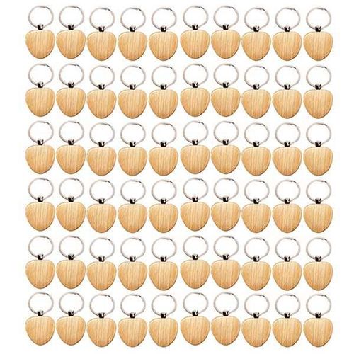 60 Pièces Coeur Blanc Porte Clés En Bois Bricolage Promotion Porte Clés Porte Clés Pendentif Étiquettes Cadeaux Promotionnels
