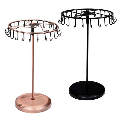 Présentoir Rotatif En Métal 2 Pièces Pour Bijoux, Pendentif, Bracelet, Boucle D'oreille, Anneau De Rangement Noir Et Cuivre