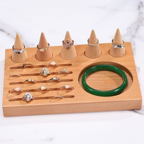 3 En 1 Anneau En Bois Plateau De Boucle D'oreille Affichage En Vitrine Bracelet Collier Bijoux Organisateur
